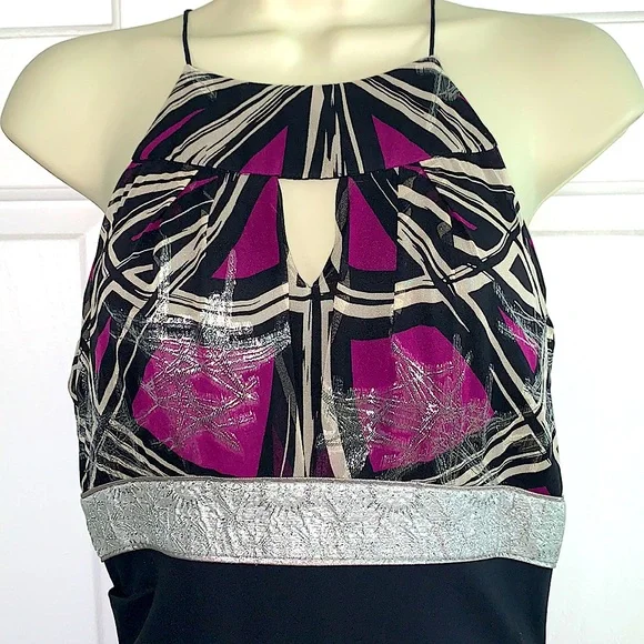 Nicole Miller Spaghetti Strap Silk Dress Size 2 Purple and Black - Picture 3 of 4